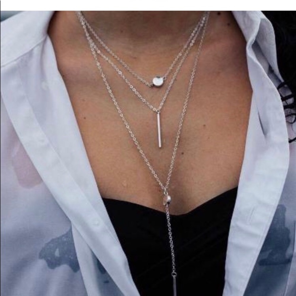 Loce accessories silver four layer necklace